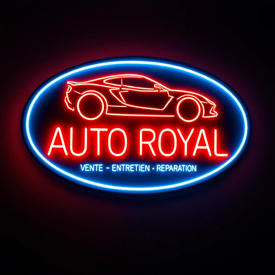 Exemple de maquette d’enseigne néon « Auto Royal » pour garage automobile